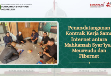 Penandatanganan Kontrak Kerja Sama Internet antara Mahkamah Syar’iyah Meureudu dan Fibernet