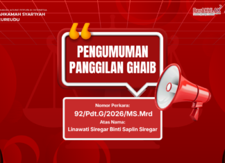 Pengumuman Relaas Panggilan Ghaib Nomor Perkara: 92/Pdt.G/2026/MS.Mrd